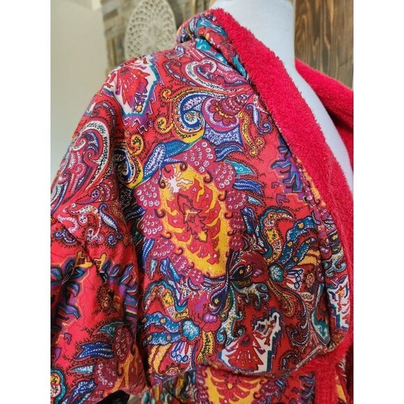 Vintage 80s Victoria's Secret Paisley Robe Made in Greece Gold Label 100% Cotton - Picture 5 of 10